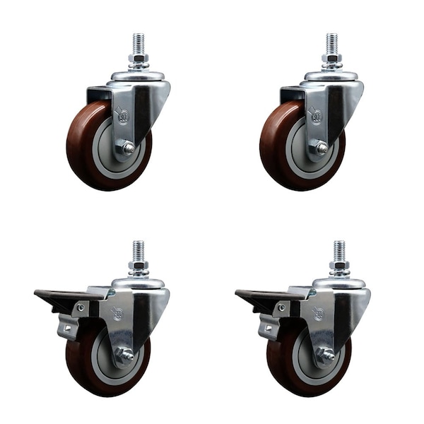 Service Caster 35 Inch Maroon Polyurethane 10 MM Threaded Stem Caster Set 2 Brakes SCC SCC-TS20S3514-PPUB-MRN-M1015-2-PLB-2 - main